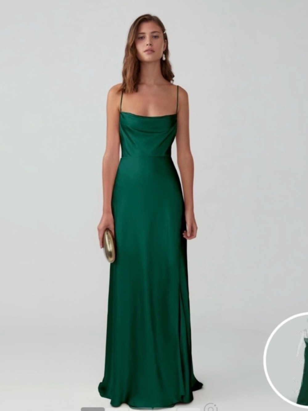 Fame and Partners Emerald Green Satin Cowl Slip Maxi Dress